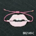 Bracciale con Perline Miyuki Labbra Fatto a Mano Intrecciato Regolabile per Donna - Stile Labbra Rosa (BR2149-C)
