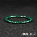 Retro green beaded bracelet with metallic spacer beads, elastic stretch bohemian jewelry. - Silver-Malachite Style (BR2083-C-2)