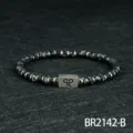 Heren Kralen Armband Natuursteen Metalen Tussenstuk Mode Sieraden Cadeau Mooi Nu Extra - Sneeuwvlok Obsidiaan (BR2142-B)