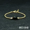 Vintage natural stone beaded bracelet adjustable golden metal chic jewelry for women - Charoite Style (BR2159-B)