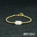 Vintage natural crystal beaded bracelet with irregular center stone, adjustable design. - Moonstone Style (BR2159-C)