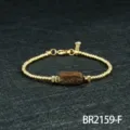 Gold Beaded Bracelet Featuring Irregular Brown Stone Adjustable Chinese Retro Style - Bronze Gray Style (BR2159-F)