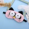 Cute plush cat sleep mask detail showing soft fabric, black ears and funny cartoon eyes. - Pink Three-Dimensional Cat Eye Mask (Without Ice Bag)