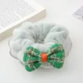Plush hair scrunchie with tweed bow elegant green hair accessories winter warm hair tie - Green Scrunchie + Green Bowknot