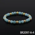 Blauwe kralen armband met gouden holle accent kralen elastische paar sieraden stijl - Stijl Vier (BR2097-A-4)