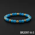 Blauwe edelsteen kralen armband met gouden holle afstandhouders elastische sieraden - Stijl Vijf (BR2097-A-5)