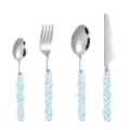 Luxury stainless steel cutlery set with light blue pearl handles, western dining fork, spoon, knife. - Dinner Knife / Iris Blue