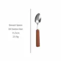 Wooden handle dessert spoon, 304 stainless steel tableware, elegant coffee tea spoon, 15.5cm - Dessert Spoon