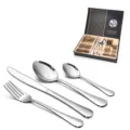 Set posate in acciaio inox coltello cucchiaio forchetta confezione regalo cucina - Set da 24 Pezzi / Argento