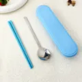 Set di cucchiaio in acciaio inox e bacchette blu con custodia per viaggi e scuola. - Set di Bacchette e Cucchiaio / 21cm / Blu