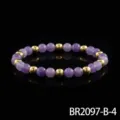 Paarse edelsteen en gouden kralen stretch armband, stijlvolle vintage elastische sieraden. - Stijl Negen (BR2097-B-4)