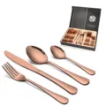 Luxe rosé gouden roestvrijstalen bestekset inclusief mes vork en lepel in geschenkdoos. - 24-delige Set / Roségoud