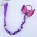 Treccia di capelli sintetici colorati per bambini, fiocco glitterato e ali d'angelo. - Viola