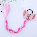Bambini colorato parrucca treccia coda di cavallo simpatico fiocco glitter accessori capelli - Rosso rosa