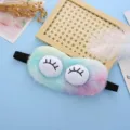 Cute fluffy plush sleep mask with cartoon eyes, soft tie-dye eye cover for sweet night sleep. - Multicolor Big Eyes Plush Eye Mask (Without Ice Pack)