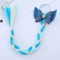 Vista dettagliata dell'elastico per capelli treccia parrucca ala d'angelo glitter, accessorio bambina. - Blu