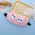 Cute pink plush sleep mask detail, soft fuzzy eye mask with cute embroidered eyelashes for sleep. - Pink Big Eyes Plush Eye Mask (Without Ice Pack)