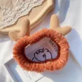 Plush deer antler headband, soft coral fleece makeup hair band for washing face, sweet cute style. - Coffee
