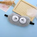 Gray plush sleep mask with cute big eyes embroidery, soft and comfortable for sleeping. - Gray Big Eyes Plush Eye Mask (Without Ice Pack)