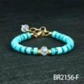 Minimalistische dames armband van turkoois kralen met kristal en gouden accenten stijlvol. - Blauwe Turkoois Stijl (BR2156-F)