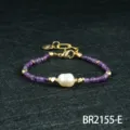 Barok Parel Amethyst Kralen Armband met Goud Metalen Ketting en Karabijnhaak Variant - Amethist (BR2155-E)