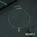 Collana Girocollo di Perline Verdi con Ciondolo di Perla Chiusura Dorata Vintage Donna - Verde (Labradorite)