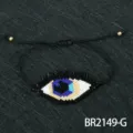 Bracciale artigianale con perline Miyuki occhio azzurro e cordino regolabile chic. - Stile Piccolo Malocchio (BR2149-G)