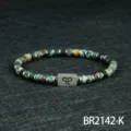 Heren 4mm natuursteen kralen armband met metalen bedel, stijlvolle modieuze polssieraad accessoire. - Afrikaans Turkoois (BR2142-K)