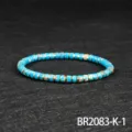 Bohemian turquoise beaded bracelet with gold spacer disks, elastic stretch jewelry for women. - Gold-Emperor Stone Sky Blue Style (BR2083-K-1)