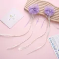 Girls purple mesh bow hair clips with long braided faux hair wigs, cute princess hair accessories. - Purple Wig Braid Pair Clips / Purple