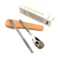 Set di posate portatili in acciaio inossidabile con bacchette cucchiaio e scatola di stoccaggio. - 19.2*4cm / Arancione