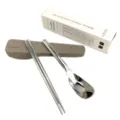 Set di posate portatili in acciaio inossidabile con cucchiaio bacchette e custodia protettiva - 19.2*4cm / Grigio
