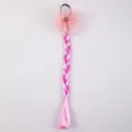 Close-up detail of children colorful hair braid extension with pink mesh bow and sparkling rhinestone. - 6# Korean Pink