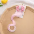 Kinder Prinzessin rosa Perücke Haarspange glitzernde Schleife Haarverlängerung Party Zubehör - Glänzende Blumenkrone