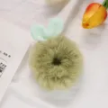 Plush bunny ear hair scrunchie green fluffy hair tie cute winter hair accessory style - Grass Green and Green