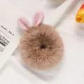 Autumn winter fluffy rabbit ear hair scrunchie brown plush hair tie cute pony tail holder - Khaki and Pink