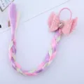 Treccia parrucca colorata per bambini con fiocco glitter rosa e ali d'angelo per acconciatura. - Rosa
