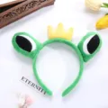 Lindo diadema de rana verde de peluche corona amarilla ojos grandes accesorio de pelo fiesta - Diadema Rana Ojos Grandes Corona Amarilla
