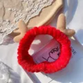 Red plush reindeer antler headband for washing face, cute fuzzy makeup hair hoop for women. - Red