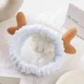 Cute plush deer horn headband, soft coral fleece makeup hair band for daily face washing. - Blue