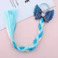 Colorful kids hair extension braid with glitter wing bow and unicorn charm for party. - 1# Blue
