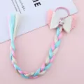 Colorful kids hair extension with glitter bow wings and braided wig for party dress up. - Pink and White