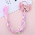 Colorful kids wig braid hair clip glitter bow wing ponytail hair accessory for party - 2# Pink