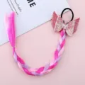 Colorful kids wig braid hair accessory with glitter bow wings and cute unicorn charm for party. - 6# Rose Red
