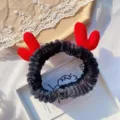 Plush deer antler headband for washing face makeup soft cute grey hair band warm winter - Black