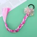 Treccia parrucca colorata per bambini con fiocco in rete e accessorio capelli unicorno dettaglio - 4# Rosa Coreano