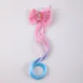 Kids colorful wig hair clip with pink bow and gradient curly hair extension for party dress up - 3# Pink Blue Gradient