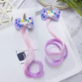 Pince à cheveux licorne nœud pour enfants avec extension de perruque bouclée dégradée. - Violet