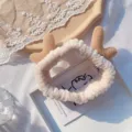 Cute coral fleece reindeer antler headband, plush soft hair band for makeup and face washing. - Off White