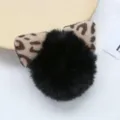 Joli anneau de cheveux en peluche imprimé léopard avec pompon noir corde à cheveux poilue - Chouchou Oreilles de Chat Léopard Noir